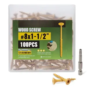 Screws 1-1/2 Inch, Deck Screws #8 x 1-1/2", 100 count, Rust Resistant, Epoxy Coated, Exterior  Screw, Outdoor Decking Screws, Torx/ Drive , T25  Bit Included, Tan