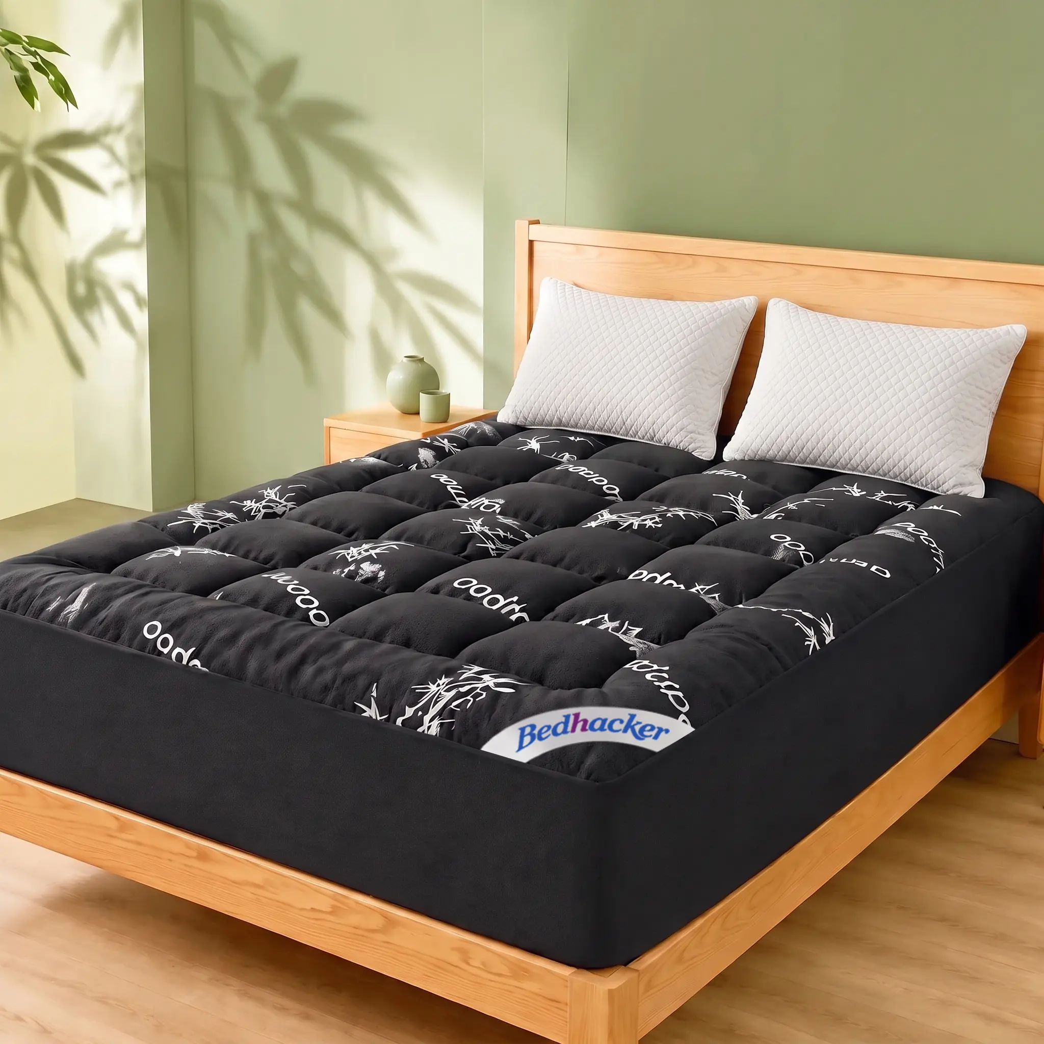 【Bedhacker】Bamboo Mattress Topper - Breathable Fitted Sheet Style, 18" Deep Pocket, Cloud-Like Soft Fluffy, Ideal for Hot Sleepers, Home Bedding Bed Pad