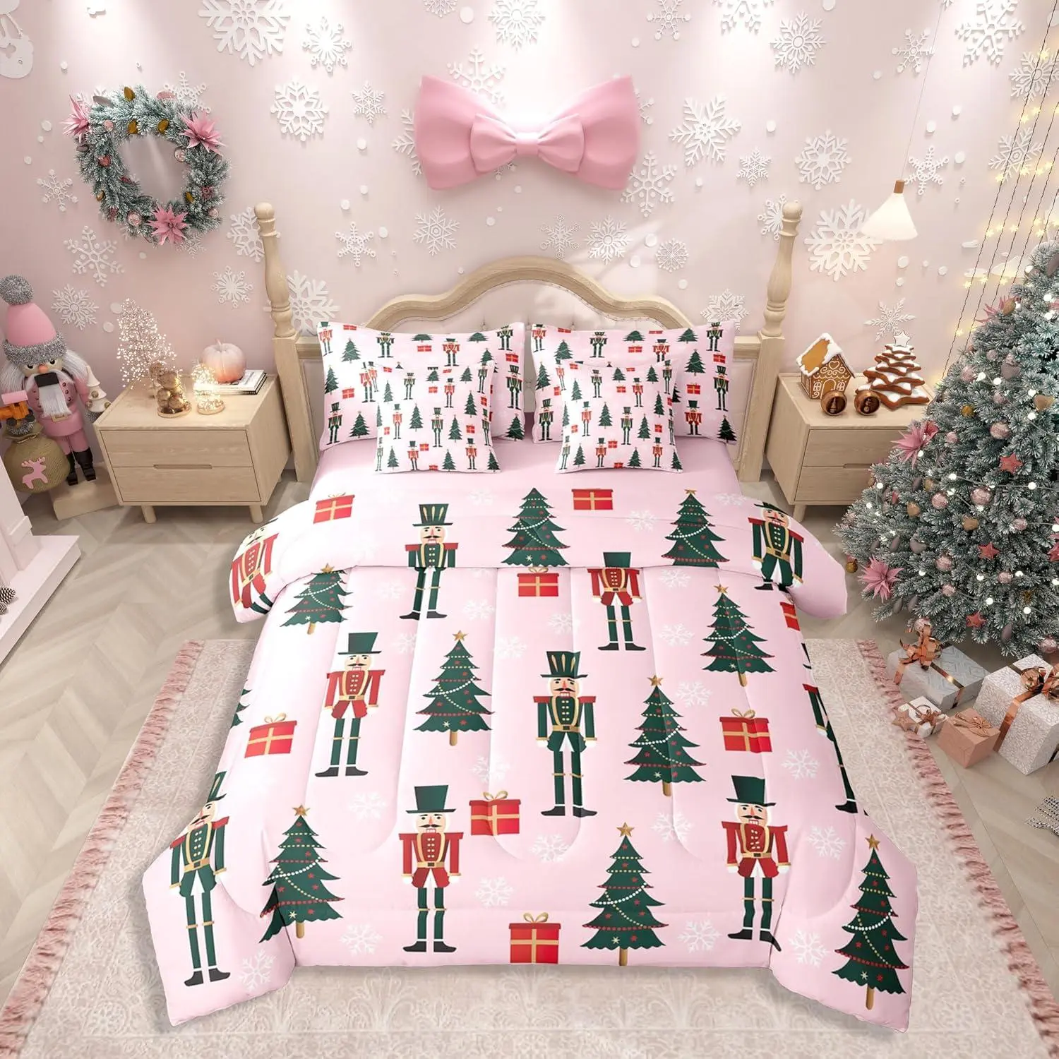 Christmas Nutcracker 7 Pcs Bedroom Decor Bedding Set