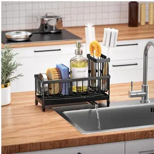 Sponge Holder for Kitchen Sink, Sink Caddy Organizer with High Brush Holder, Kitchen Countertop Organizers and Storage Essentials, Rustproof 304 Stainless Steel