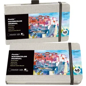 Funto Watercolor Journal, 8.5x5.5, 48 Pages Each, Cold-pressed, Inner Paper Pocket and Elastic Band, Art Supplies for Mixed Media