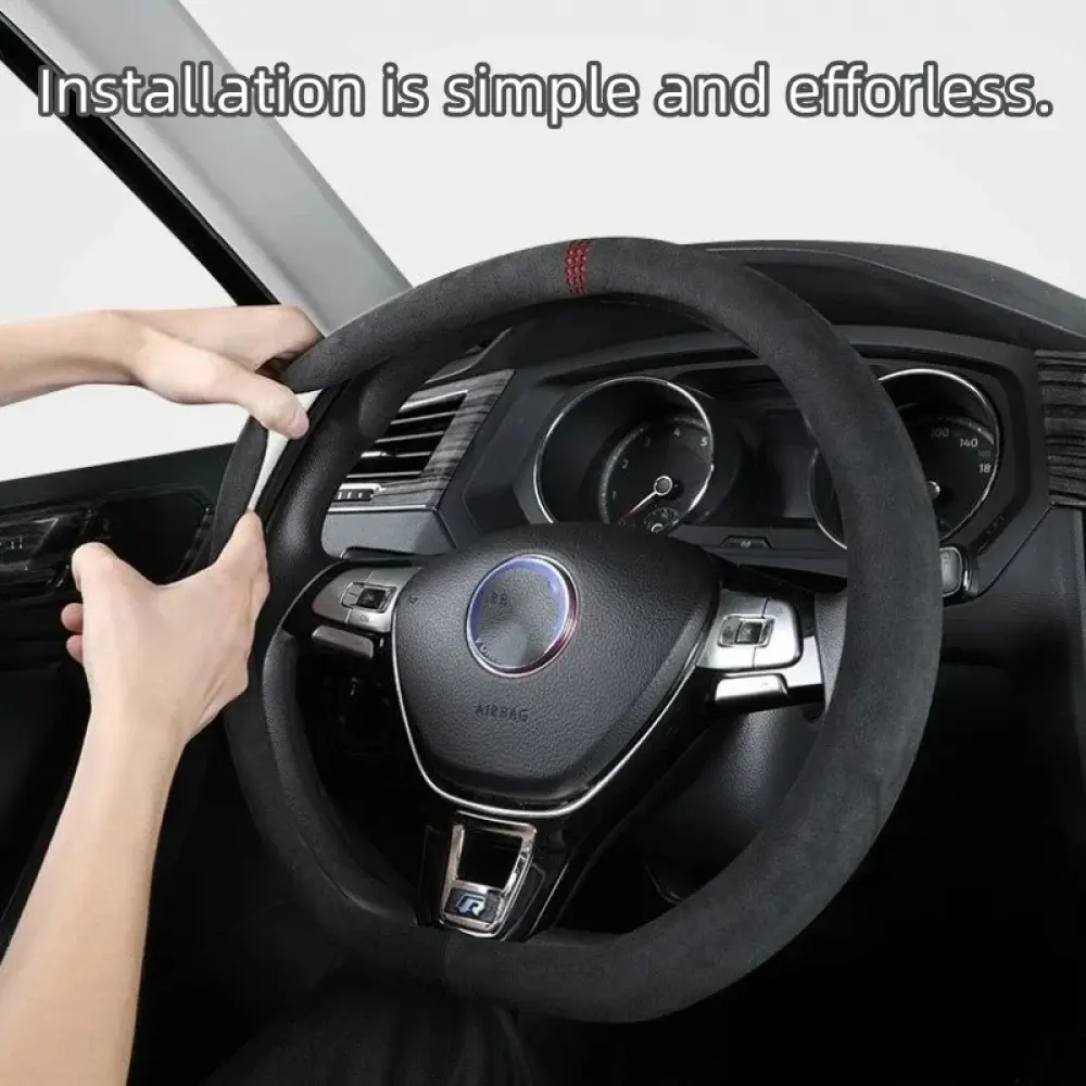 Universal Alcantara Suede Steering Wheel Cover Ultra Thin Non Slip Breathable Fit 14.5-15.5 inch All Season Protection Enhanced Grip Faux Leather Tool Free Installation Luxury Comfort