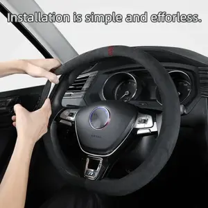 Universal Alcantara Suede Steering Wheel Cover Ultra Thin Non Slip Breathable Fit 14.5-15.5 inch All Season Protection Enhanced Grip Faux Leather Tool Free Installation Luxury Comfort