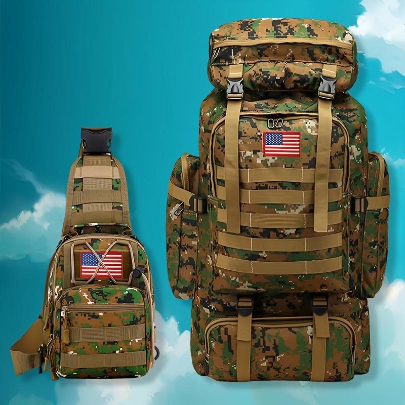 Set of 2pcs 80L Backpacks Suitable for Hiking, Camping, And Mountaineering. Tactical Design for a 3-Day Assault Pack, Includes a Chest Pack. Ideal for Outdoor Activities Like Travel, Work, Hunting, Hiking, And Sports, Perfect for Men