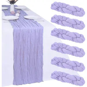 6 Pack Lavender Cheesecloth Table Runner 10FT Boho Gauze Fabric Table Runner 35 x 120 Inch Rustic Sheer Runner for Wedding Birthday  Shower Party Boho Table Decoration(Lavender)