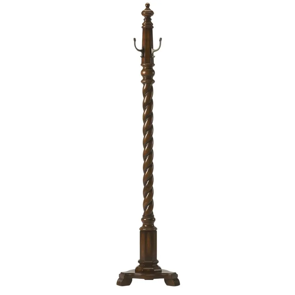 Traditional Upright Kiln-Dried Wooden Hall Tree Coat Rack with Distressed Finish, Multiple Hooks, Floor Stand for Entryway, Cherry