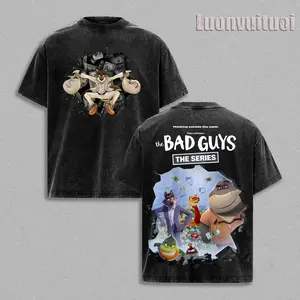 The Bad Guys Mr Wolf Double-Printed Vintage Washed Unisex Oversize Heavyweight Cotton T-Shirt & Tank Top - Men's/Women's Sizes, Fan Merch for Anime Movie Enthusiasts, Tshirt