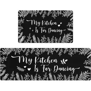 Kitchen Rug Mats for Floor Cushioned Anti Fatigue Black and White Kitchen Rugs Sets of 2 Botanical Non Slip Waterproof Comfort Memory Foam Standing Floor Mat for Office Laundry Sink Desk