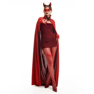 Phestival Halloween Costumes Adult Women - Deluxe Ladies Halloween Costumes Devil Cape Outfit Set for Halloween, Masquerades, and Theme Parties
