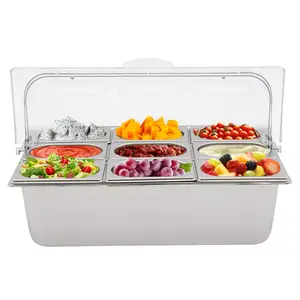 9 Compartment Food Serving Container 201 Stainless Steel Flip Lid Ice Bag Fresh-Keeping Dishwasher Safe 9 Spoons 9 Clamps 3 Water Bags Fruit Vegetable Snack Storage Home Party Picnic Buffet Durable Solid Plastic meal prep containers