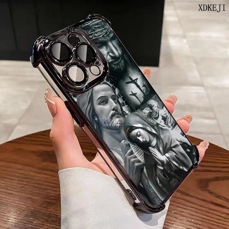 Luxury Christ Jesus Pattern Multi-Color TPU Mobile Phone Case - Shockproof, Cowboy & American Retro Fashion Unisex Minimalist Cover, Non-Customized Cushion for iPhone 16/16 Plus/15/14/13/12/11 Pro Max, Phone Accessory