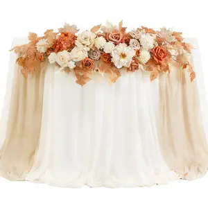 TINGE TIME Artificial Sweetheart Flower Swag with Table Cloth and Table Runner, Pack of 3 Floral Arrangement for Wedding Sweetheart Table Centerpiece Decoration (Burnt Orange &amp; Champagne) Kit Light Kit Light