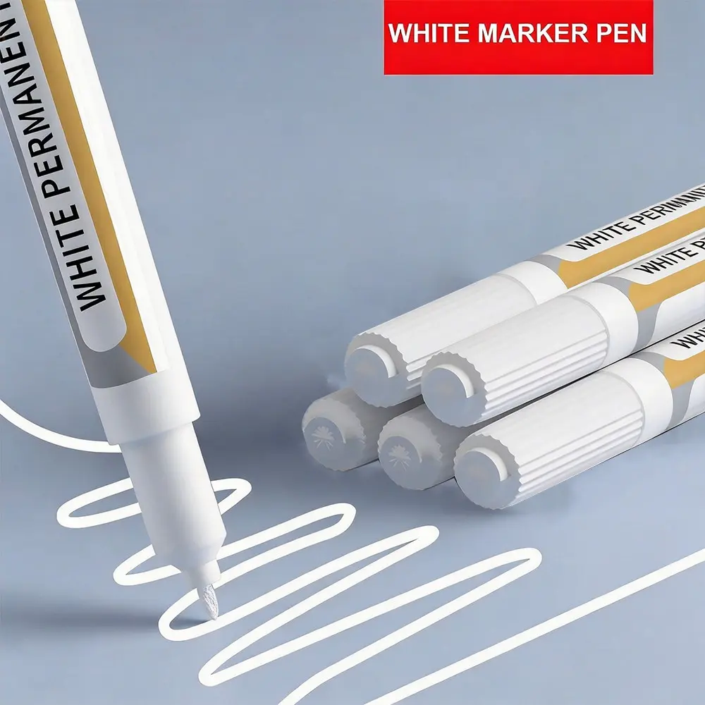 White Acrylic Paint Pens, Permanent Marker Pens, Fine Tip 1-2mm Waterproof Ink, Versatile for Fabric, Rock, Paper, Glass & Tire Art, Ideal for Creative Drawing, Coloring, Graffiti, DIY Crafts & Projects