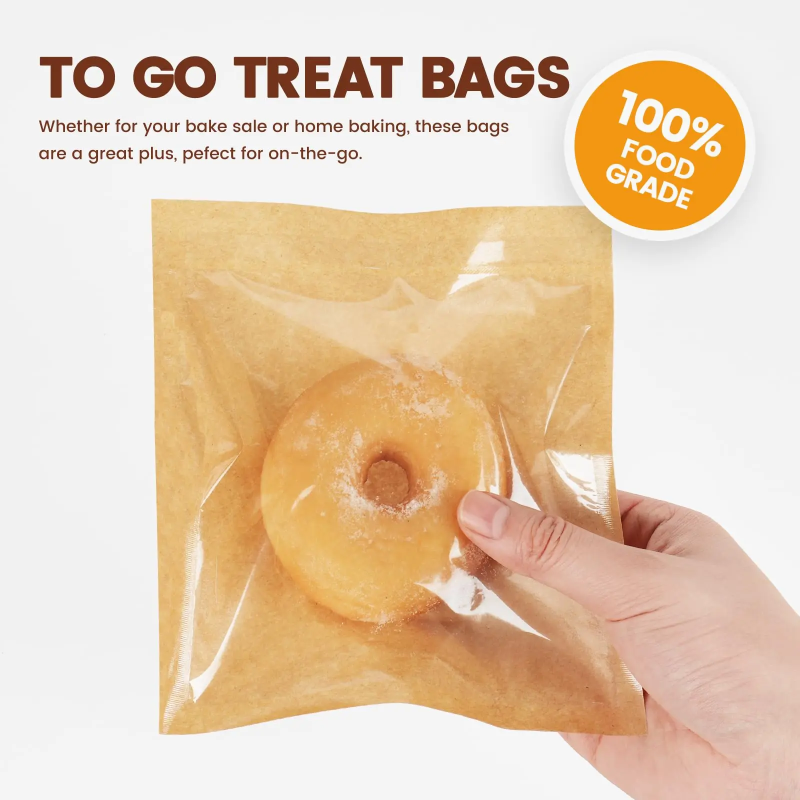 100 Pack Cookie Packaging Bags with Seal, 5.7x6.5 Inch Heat Sealable Paper Cookie Sleeves, Grease Resistant To Go Bakery Bags with Window for Bake Sale Brownie, Treat, Donut, Cake Slice, Scone