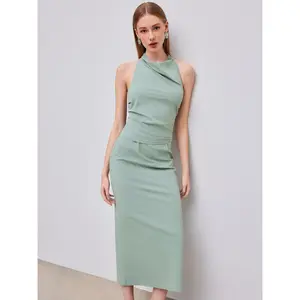 Cider [size 2-8] Cotton-blend Halter Solid Ruched Tank Top With Mid Rise Solid Split Maxi Skirt