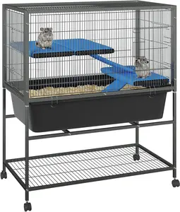 Multi-Level Metal Bird Cage for Small Pets – Removable Platforms, Deep Slide-Out Tray, Lockable Wheels, Storage Shelf – Ideal for Ferrets, Chinchillas, Rabbits, Guinea Pigs, Squirrels, Sugar