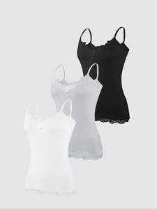 Women's Contrast Lace Cami Top, Casual Soft Comfortable Breathable Sleeveless Spaghetti Strap Top for Daily Wear, Ladies Sleepwear for All Seasons