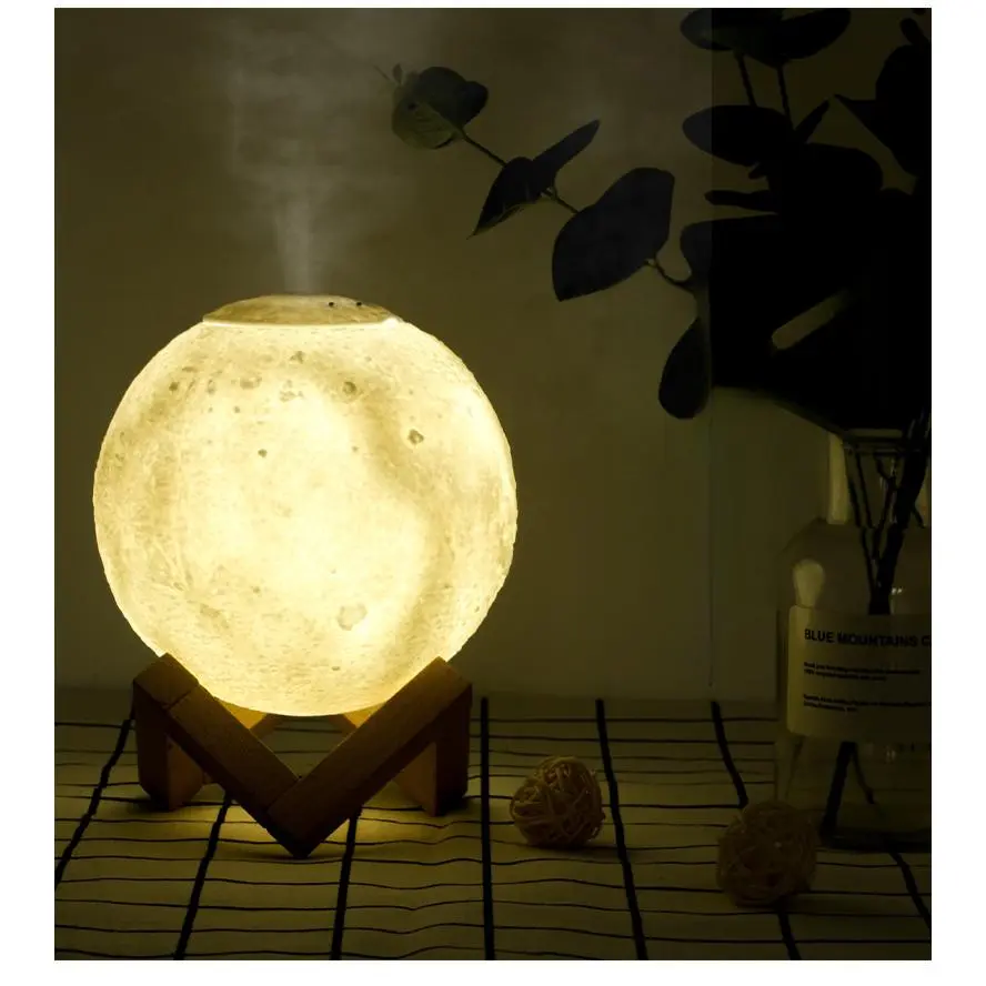 Moon Shape Cordless Ultrasound Air Humidifier - Quiet, Adjustable, USB-Powered, 138x138x160mm Mini Size Mist Maker with Nightlight, Romantic Sleep Aid for Bedroom, Home Office Desktop Thoughtful Gift, Usb Port