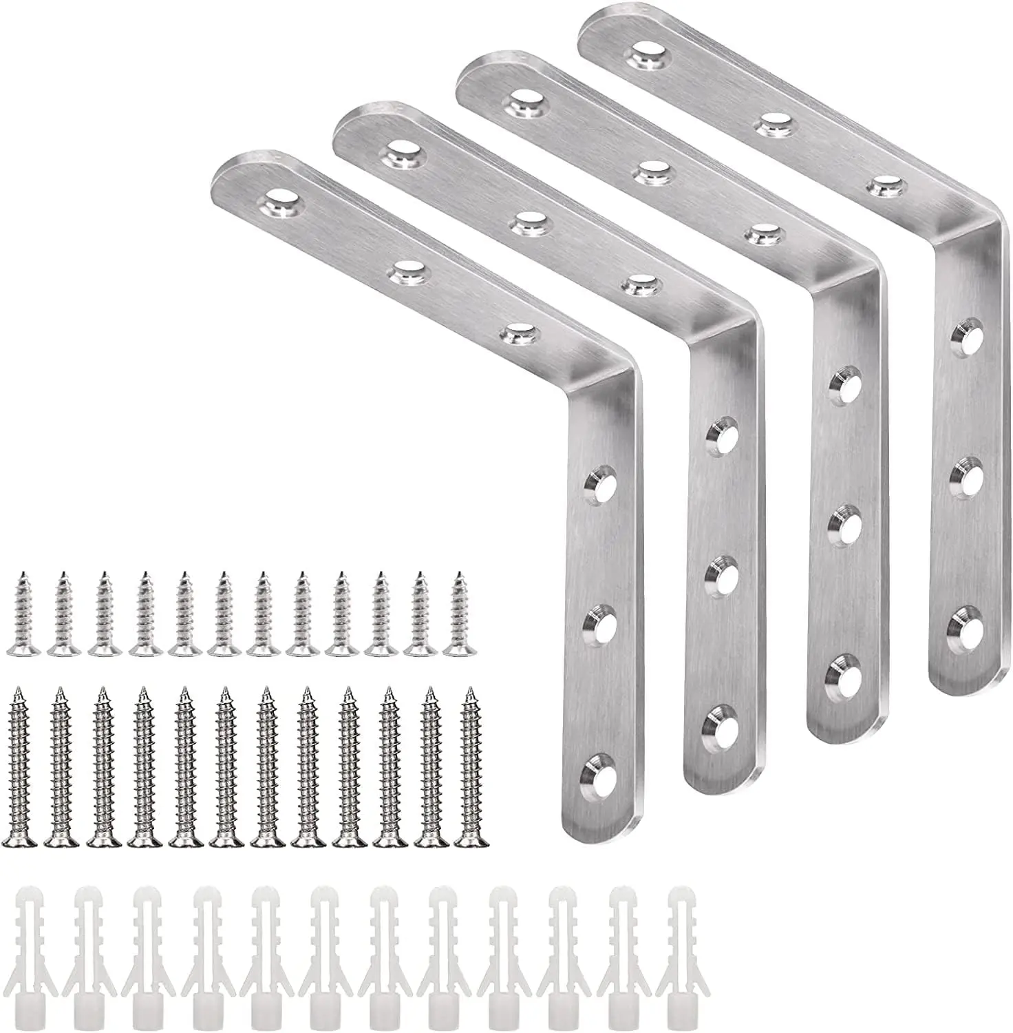 4x4 Inch L Bracket, Heavy Duty Corner Brace, Stainless Steel, 4 Pack | 25 LB Load Capacity, Precision 90° Angle, Rust Resistant, Includes Hardware