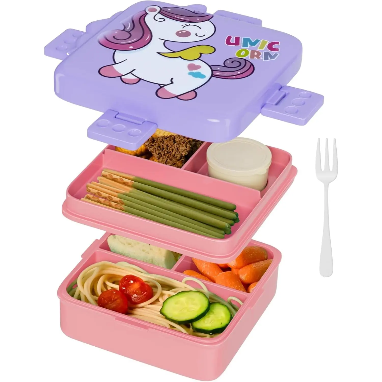 Bento Box, Double-Layer Lunch Box Container with 3 Compartments, Large Capacity, Leakproof and BPA Free Bento Lunch Box, Durable, Drop-Proof, Dishwasher and Microwave Safe, Pink