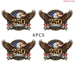 【Father's Day Gift】4Pcs USA 250th Anniversary Vinyl Decals, 1776-2026 American Flag Patriotic Stickers, Waterproof Self-Adhesive Decor, Classic 4th of July Ornament for Car Truck Window Laptop Personal Styling