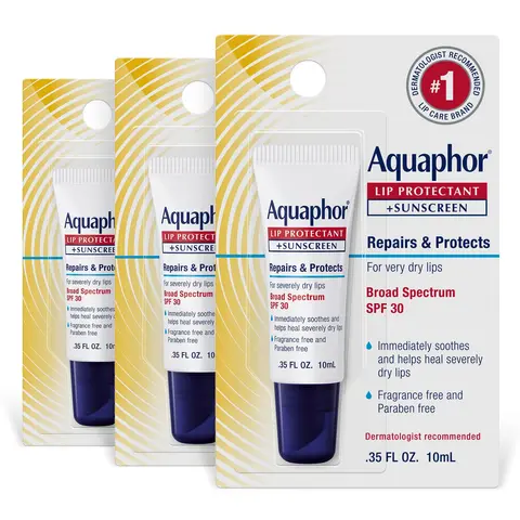Aquaphor Lip Balm Lip Repair Sunscreen Moisturizer (SPF 30, 0.35 fl oz, 3 Tubes) - Nourishing Ointment with Shea Butter, Glycerin, Oil, 6.75% Octinoxate for Daily Sun Protection & Long-Lasting Moisture
