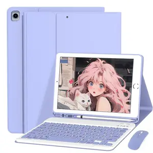 Tablet Keyboard with Protective Case & Mouse, 1 Count Rechargeable Detachable Keyboard with Pencil Holder, Tablet & Computer Accessories for iPad 7/8/9th Gen 10.2inch/iPad Air 3 10.5inch