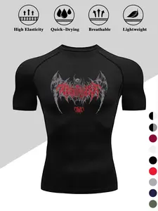 Men's Dragon Print Compression T-Shirt, Quick-Dry Breathable Stretch Fabric, Workout Activewear, Tight-Fitting Short Sleeve Top for Fitness and Outdoor Activities, Athletic Sports Clothing