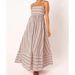 Women's Striped Spaghetti Strap Backless Maxi Dress with Flared Skirt  for daily wear, vacation, travel & loungewear