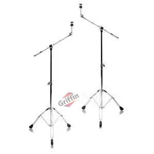 Cymbal Stand With Boom Arm by GRIFFIN (Pack of 2) | Drum Percussion Gear Hardware Set with Double Braced Legs | Counterweight Adapter for Mounting Heavy Duty Crash, Ride, Splash Cymbals For Drummers