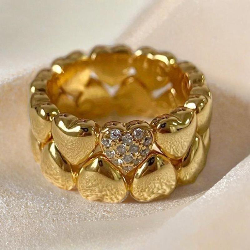 1 Piece Vintage Heart Golden Ring Double Layer Heart Stacked Ring for Women and Girls Suitable for Daily Casual Wear Party and Gifting High Quality Ring