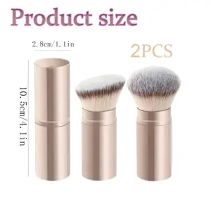 Foundation Brush, Retractable Makeup Brush Set 2 Pieces Face Blush Powder Foundation Makeup Brushes for Liquid Cream and Powder Makeup Travel Makeup Brush Set
