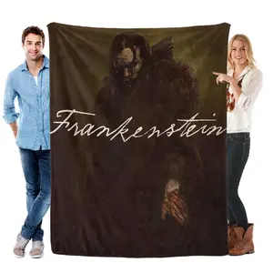 Frankenstein Gothic Horror Flannel Blanket Dark Atmospheric Iconic Monster Script Cozy Gothic Literary Vibes Soft Stylish Must Have
