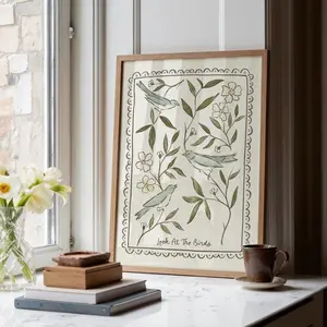 [SALE UP TO 50% + FREE SHIP] Bible Verse Wall Art, Look at the Birds Folk Art Print, Christian Bird Art Decor