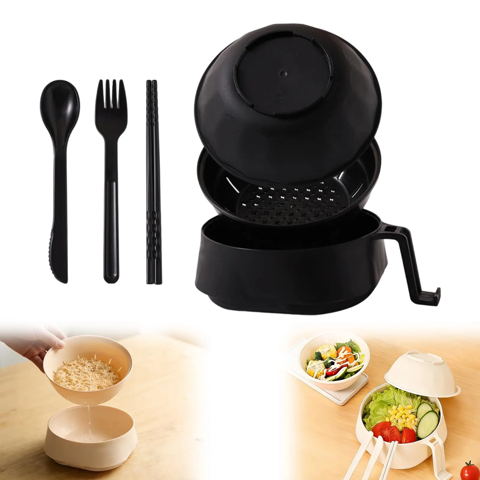 Ramen Cooker Ramen Bowl Set with Chopsticks, 2026 New Wheat Fiber Microwave Ramen Cooker, Instant Noodle Bowl with Strainer and Handle Ramen Kit for College Dorm Room Essentials (Black)