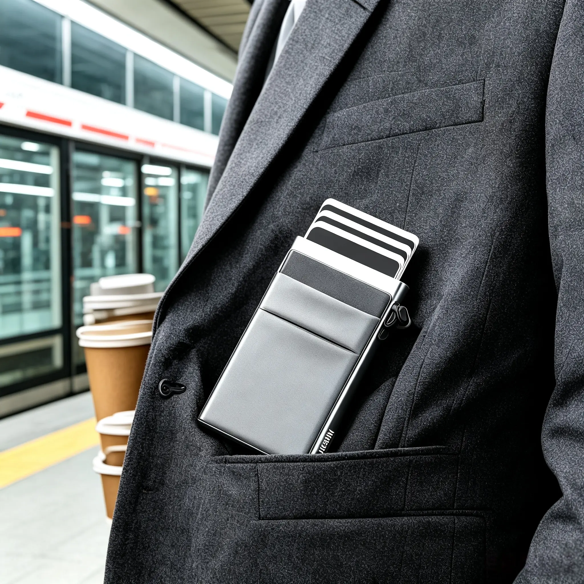 Men's RFID-Blocking Pop-Up Metal Money Clip Wallet - Business Minimalist, Durable Fashion, Slim Card Storage, Sustainable Bifold Zipper Pouch with Elastic Pocket for Cash & Coins, Portable Home Organizer, Business Minimalist Wallet, Durable Fashion Wallet