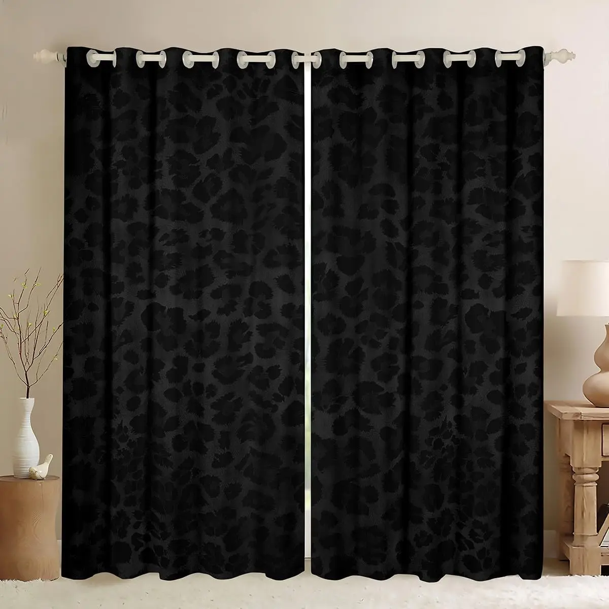 Leopard Curtains for Bedroom Living Room Animal Print Blackout Curtains (2 Panels) Black Cheetah Room Darkening Blackout Curtain Fur Print Window Treatments