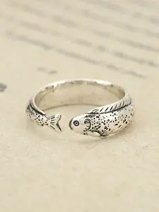 Vintage Silver Color Fish Shaped Open Ring, Unisex Jewelry for Daily and Holiday Wear, Perfect Exquisite Gift Idea