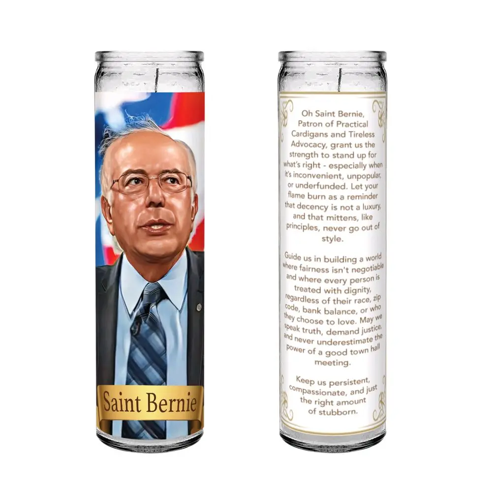 Saint Bernie Sanders with Prayer Candle - Feel the Bern, Light the Way