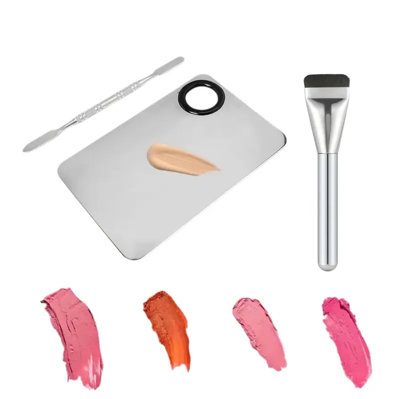 Three-Piece Makeup Tool Set, Stainless Steel Foundation Scraper, Cosmetic Color Palette, Ideal for Creams, Cosmetics, Nail Art & Skincare, Makeup Tool Kit, Cosmetics Makeup Tools