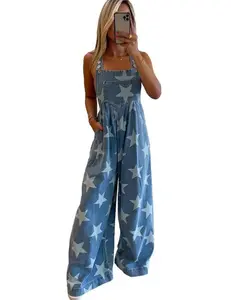 Star Print Denim Romper Star Print Denim Romper