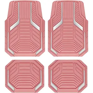 Heavy Duty Rubber Floor Mats, Purple Aluminum Film Car Mats Set, Front and Rear Car Mats with Anti-Slip Backing, All Weather Protection, Trim-to-Fit for Automotive SUV, Sedan, Van