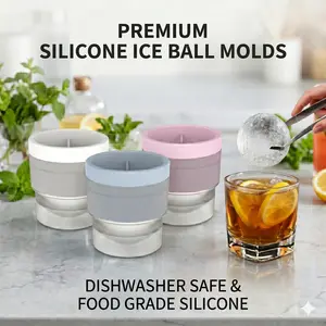 Silicone Flexible Reusable Sphere Ice Ball Maker - 2.5-in Round Ice Cube Molds Set (3 or 6 Pieces), Kitchen & Bar Utensils for Whiskey Drinks