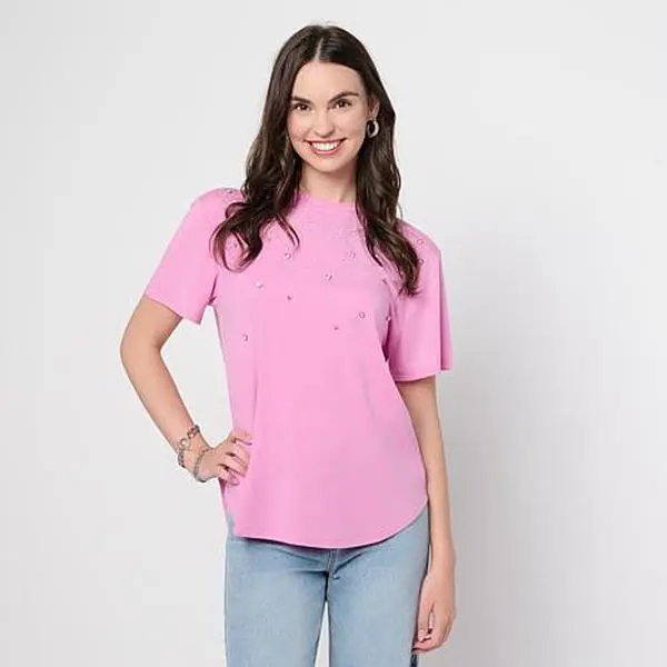 DG2 by Diane Gilman Jersey Embellished Shirttail Tee