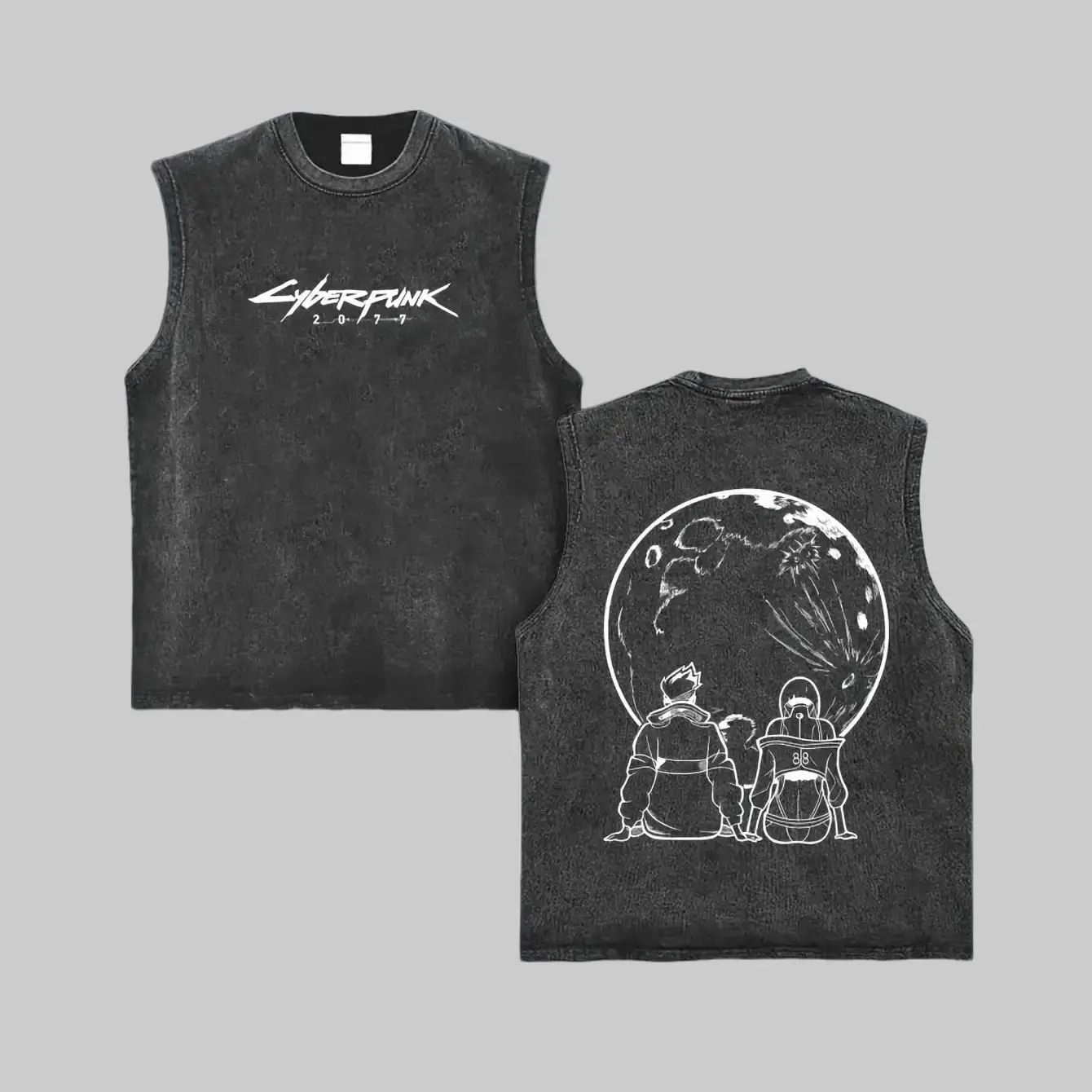 Vintage Retro Cyberpunk Graphic Tank Top Men's Casual Sleeveless Activewear Fitted Sports Clothes Personalized Y2K Techwear