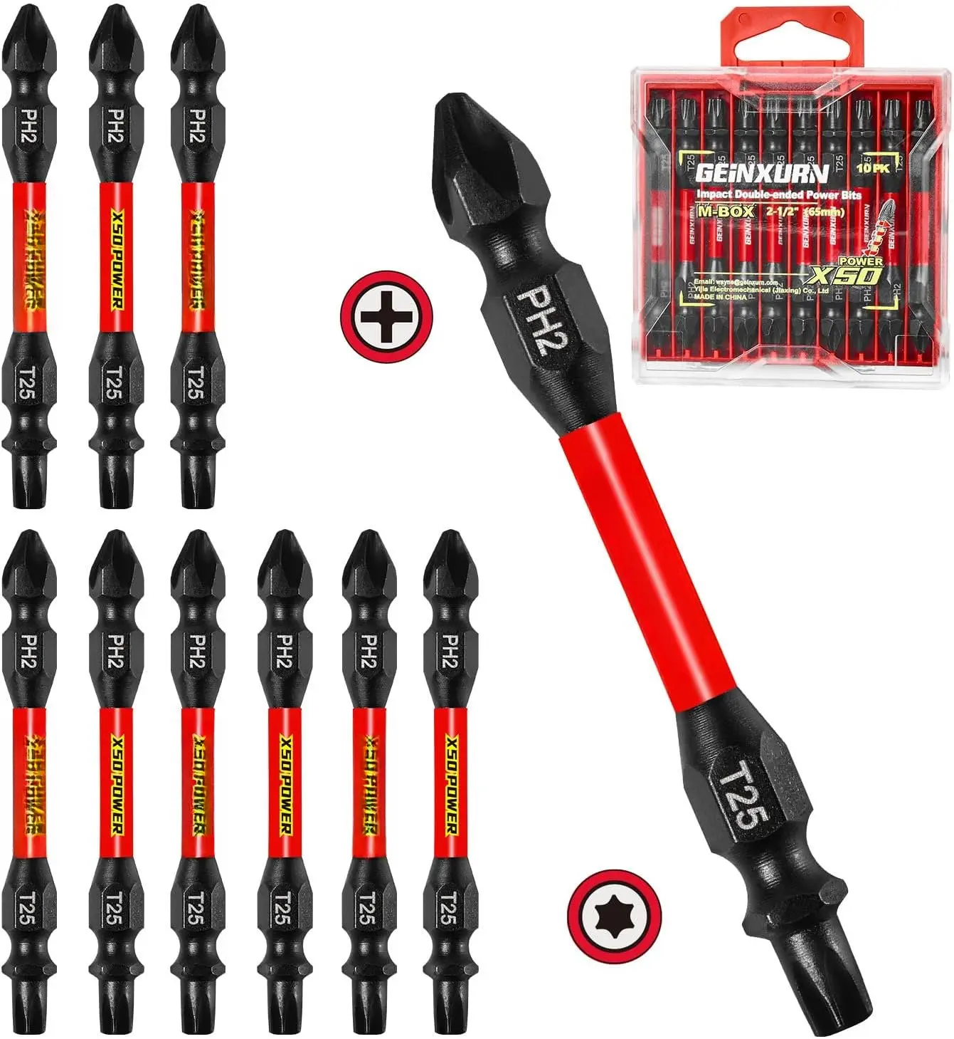 10 count PH2-T25 Impact Double End  Bit Set, 2.56 in. #2 Phillips /#25 Torx Power Driver Bits,  S2 Steel Two Sides  Bits Set with Storage M-Box