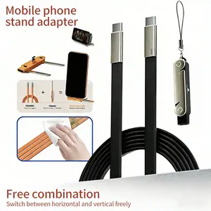 240W Fast Charging Cable Type C to C with Removable Foldable Bracket Stand for Phone Tablet Supports Simultaneous Charging and Gaming Watching Videos Durable Silicone Zinc Alloy Shell 150cm Long,Applicable to iPhone 15 - 17 Pro Max / Samsung /