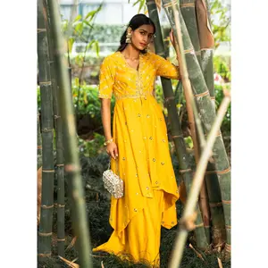 Raabya yellow kurta and sharara