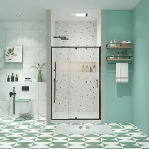 44-48" W x 71" H Piovt Swing Glass Shower Door,Pivot Frame Sliding Shower Door with 1/4"(6mm) Clear SGCC Tempered Glass,Matte Black Finish Shower Doors,Reversible Installation