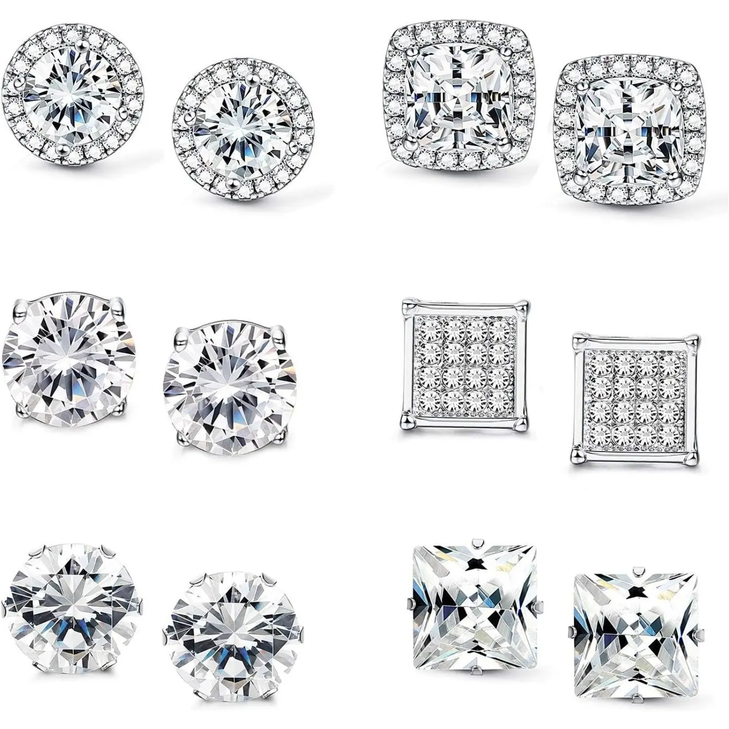 YADOCA Halo Cubic Zirconia Stud Pendientes para Mujeres Niñas Clear CZ Ronda Cuadrado Stud Pendientes Set Joyería de la oreja
